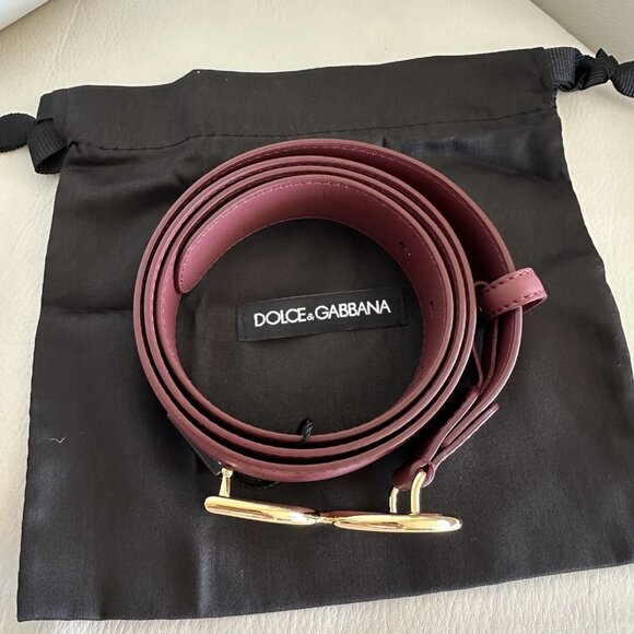 NEW Dolce&Gabbana Belt Burgundy Leather 100% Authentic 115 Cm - Picture 3 of 4